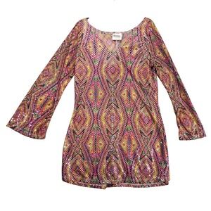 California Costume Disco Dolly Sequin Mini Dress L Multicolor Flare Sleeve Party